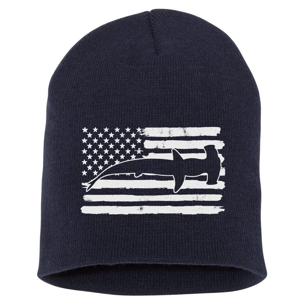 Hammerhead Shark USA Flag 4th Of July Fourth Vintage Short Acrylic Beanie