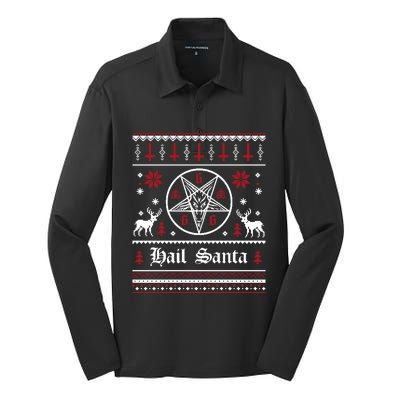 Hail Santa Ugly Christmas Funny Gift Silk Touch Performance Long Sleeve Polo