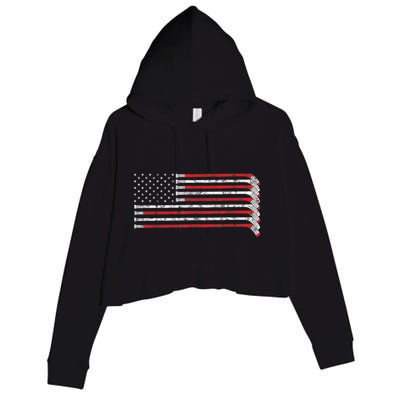 Hockey Stick USA Flag Faded Hockey Player Tshirt Crop Fleece Hoodie