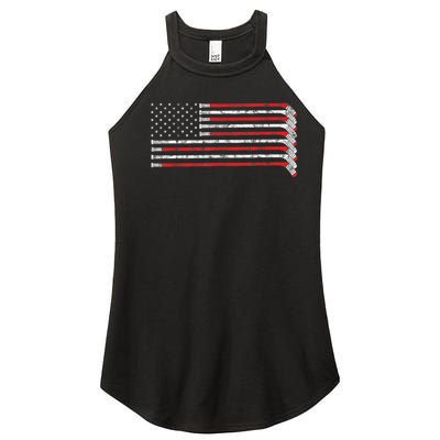 Hockey Stick USA Flag Faded Hockey Player Tshirt Women’s Perfect Tri Rocker Tank