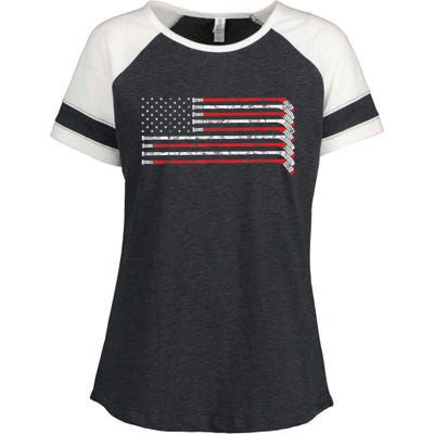 Hockey Stick USA Flag Faded Hockey Player Tshirt Enza Ladies Jersey Colorblock Tee