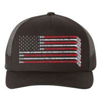 Hockey Stick Usa Flag Faded Hockey Player Yupoong Adult 5-Panel Trucker Hat