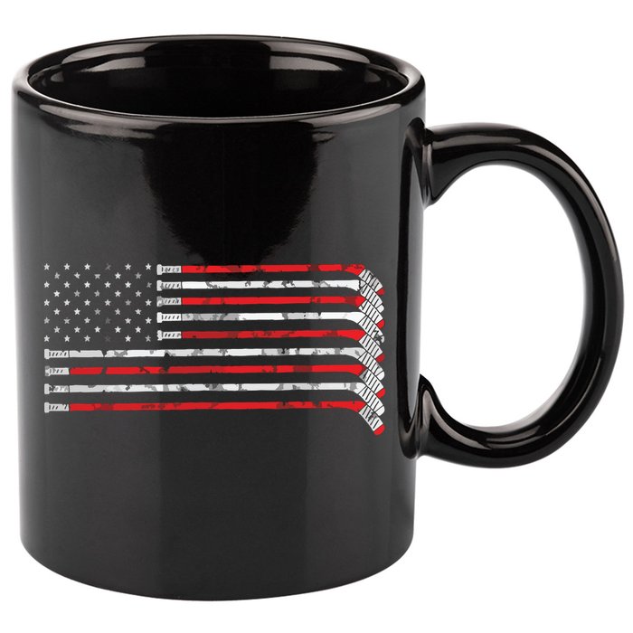 Hockey Stick USA Flag Faded Hockey Player 11oz C Handle Ceramic Mug