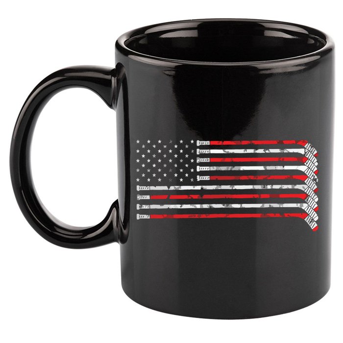 Hockey Stick USA Flag Faded Hockey Player 11oz C Handle Ceramic Mug