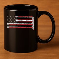 Hockey Stick USA Flag Faded Hockey Player 11oz C Handle Ceramic Mug