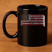 Hockey Stick USA Flag Faded Hockey Player 11oz C Handle Ceramic Mug