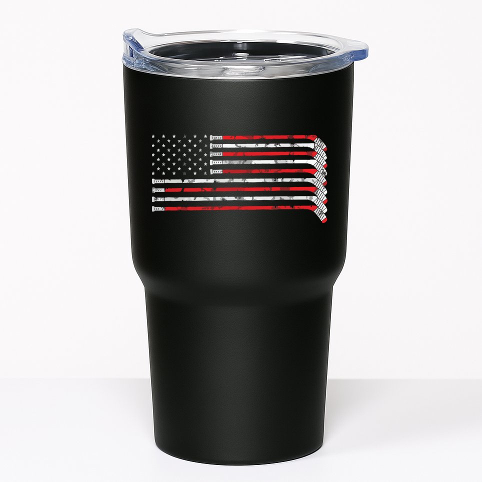Hockey Stick USA Flag Faded Hockey Player Tumbler
