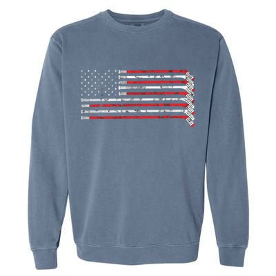 Hockey Stick USA Flag Faded Hockey Player Garment-Dyed Sweatshirt