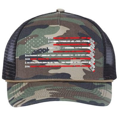 Hockey Stick USA Flag Faded Hockey Player Retro Rope Trucker Hat Cap