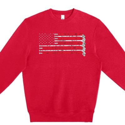 Hockey Stick USA Flag Faded Hockey Player Premium Crewneck Sweatshirt