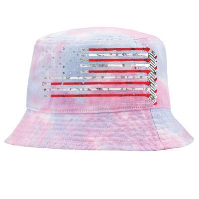 Hockey Stick USA Flag Faded Hockey Player Tie-Dyed Bucket Hat