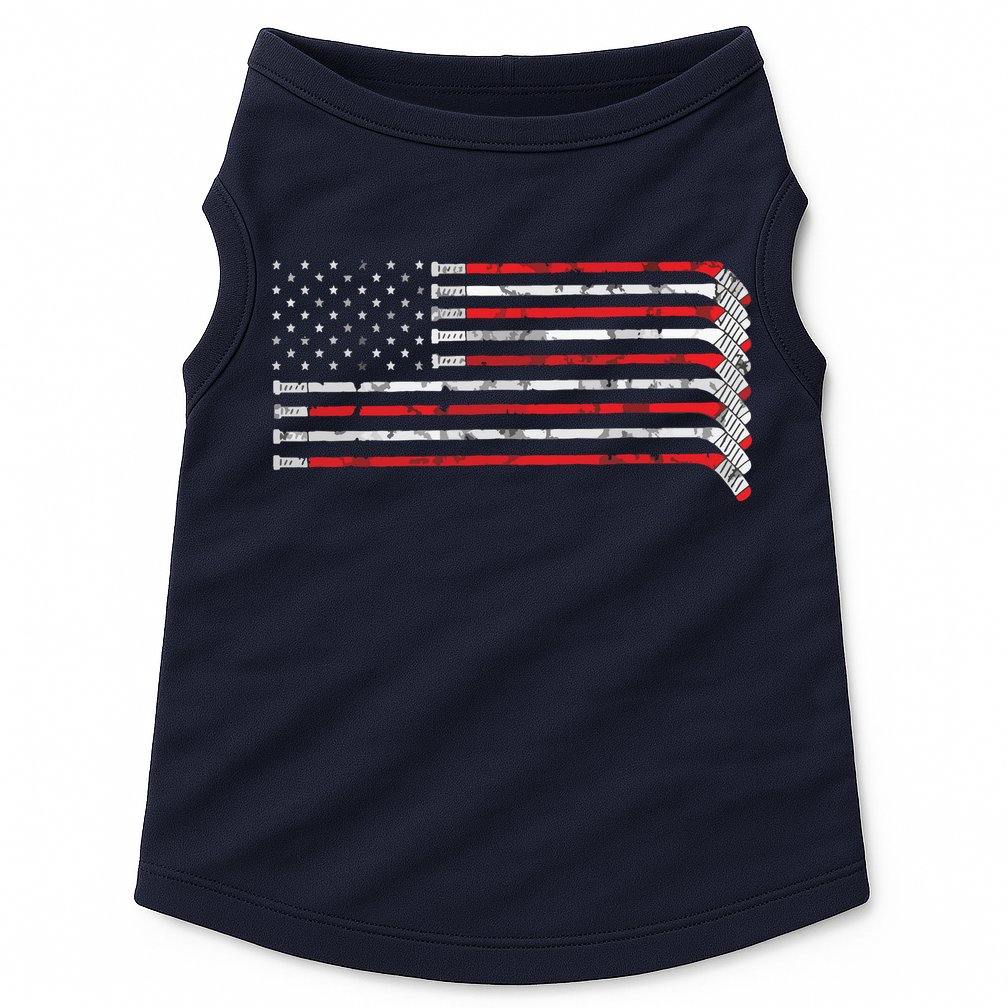 Hockey Stick USA Flag Faded Hockey Player Doggie Tank