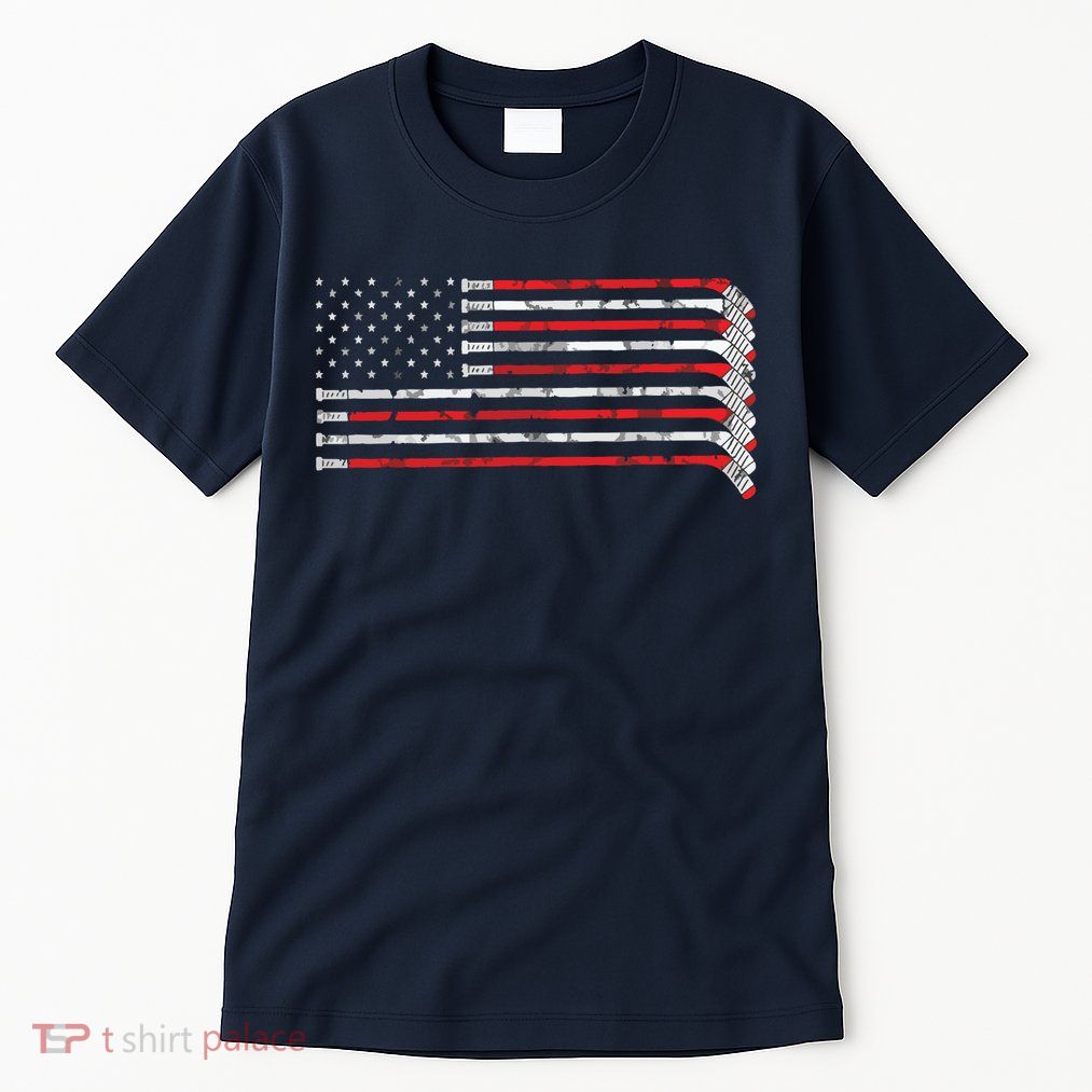 Hockey Stick USA Flag Faded Hockey Player Tall T-Shirt