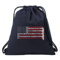 Hockey Stick USA Flag Faded Hockey Player Drawstring Bag