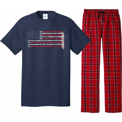 Hockey Stick USA Flag Faded Hockey Player Pajama Set