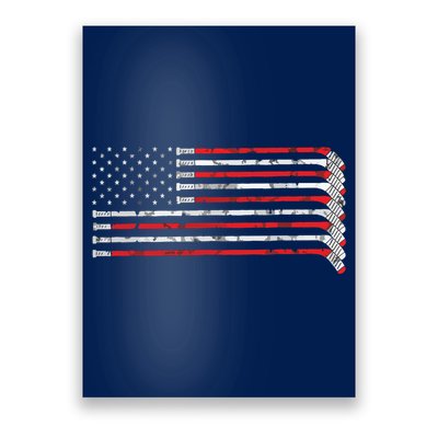 Hockey Stick USA Flag Faded Hockey Player Poster