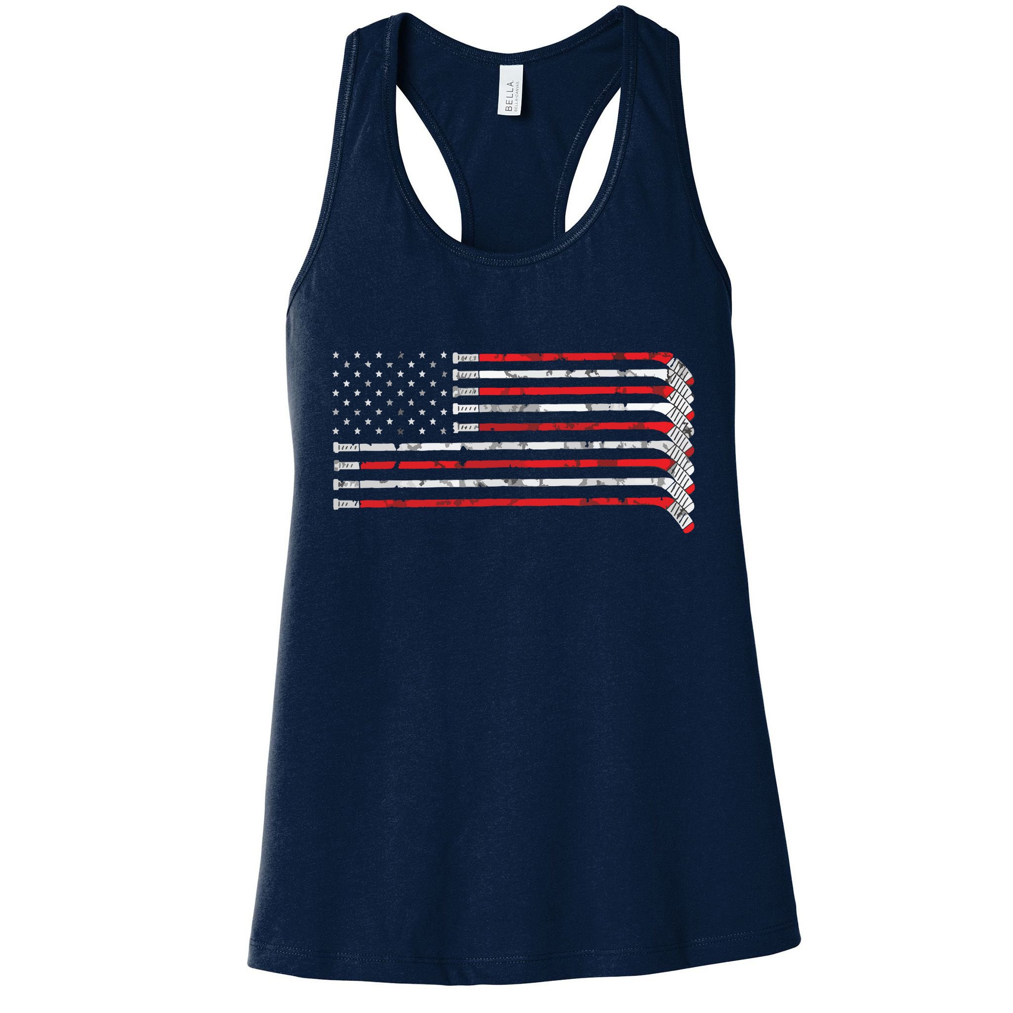 Hockey Stick USA Flag Faded Hockey Player Womens Tank Top