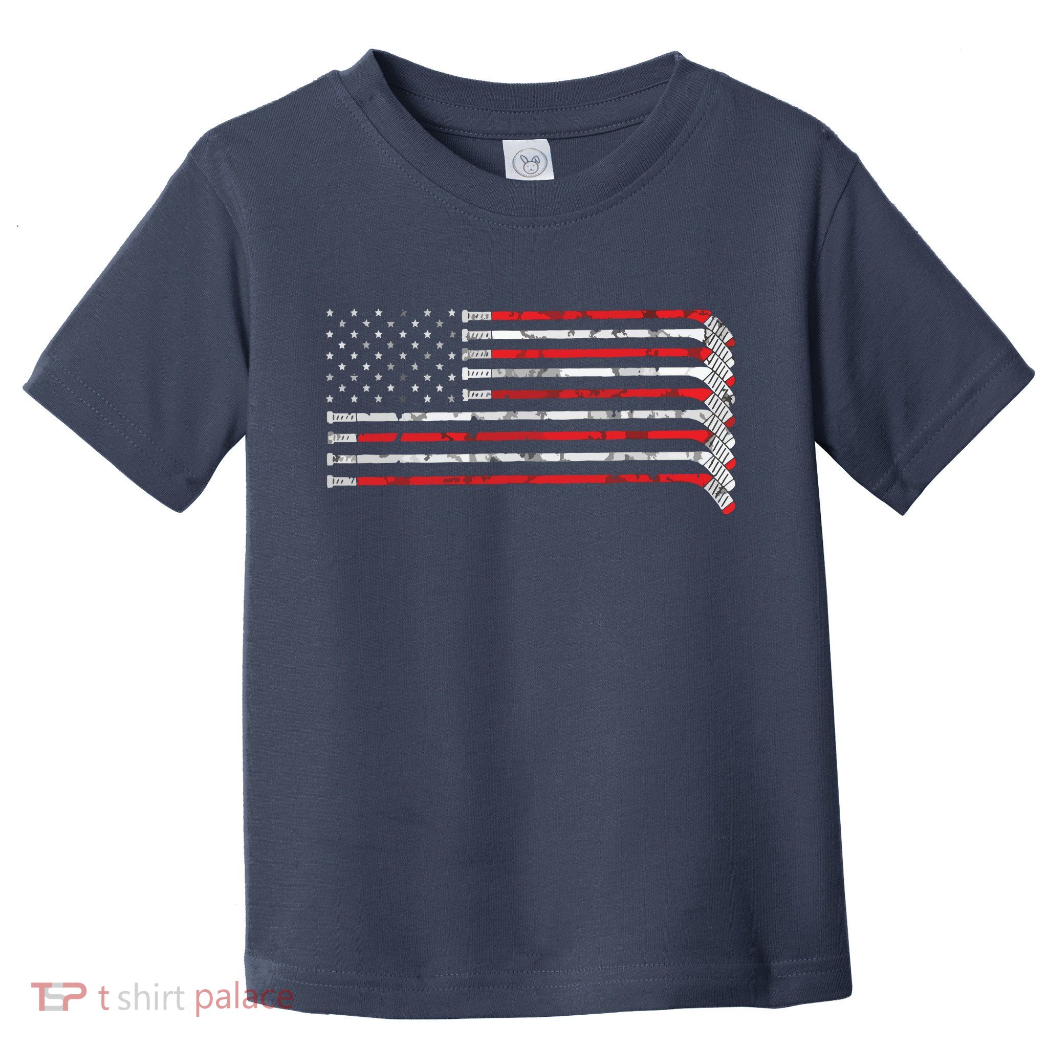 Hockey Stick USA Flag Faded Hockey Player Toddler T-Shirt