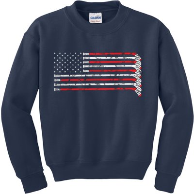 Hockey Stick USA Flag Faded Hockey Player Kids Sweatshirt