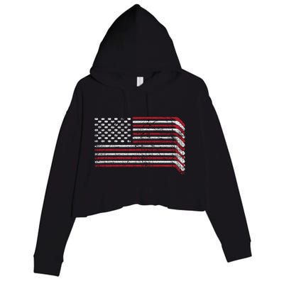 Hockey Sticks Us Flag Patriotic Hockey Player Ice Hockey Cool Gift Crop Fleece Hoodie