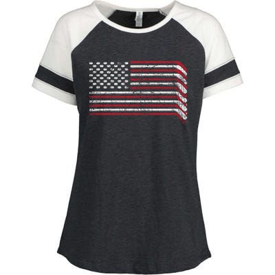 Hockey Sticks Us Flag Patriotic Hockey Player Ice Hockey Cool Gift Enza Ladies Jersey Colorblock Tee