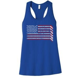 Hockey Sticks Us Flag Patriotic Hockey Player Ice Hockey Cool Gift Women's Racerback Tank