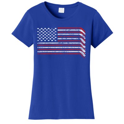 Hockey Sticks Us Flag Patriotic Hockey Player Ice Hockey Cool Gift Women's T-Shirt