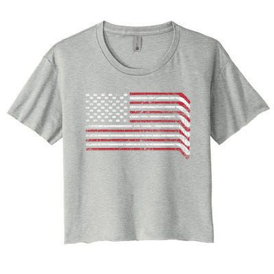 Hockey Sticks Us Flag Patriotic Hockey Player Ice Hockey Cool Gift Women's Crop Top Tee