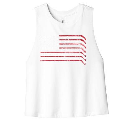 Hockey Sticks Us Flag Patriotic Hockey Player Ice Hockey Cool Gift Women's Racerback Cropped Tank