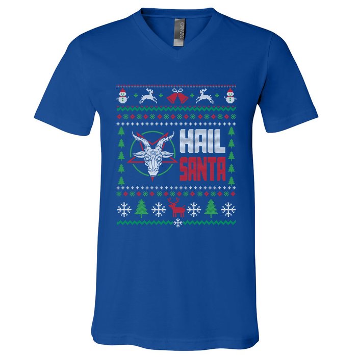 Hail Santa Ugly Christmas Gift V-Neck T-Shirt