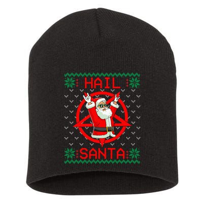 Hail Santa Ugly Christmas Sweater Short Acrylic Beanie