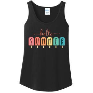 Hello Summer Vacation Ice Cream Popsicle Ice Lolly Gift Ladies Essential Tank