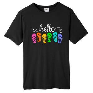 Hello Summer Vacation Flip Flops Colorful Beach Vacation Tall Fusion ChromaSoft Performance T-Shirt