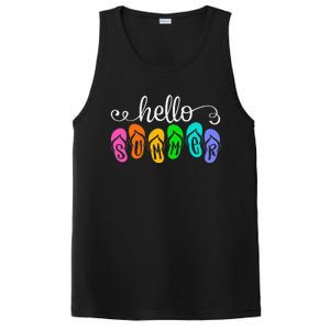 Hello Summer Vacation Flip Flops Colorful Beach Vacation PosiCharge Competitor Tank