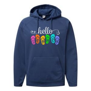 Hello Summer Vacation Flip Flops Colorful Beach Vacation Performance Fleece Hoodie