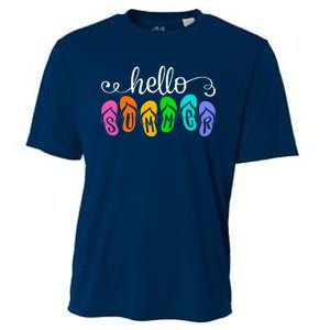 Hello Summer Vacation Flip Flops Colorful Beach Vacation Cooling Performance Crew T-Shirt