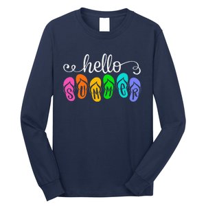 Hello Summer Vacation Flip Flops Colorful Beach Vacation Long Sleeve Shirt