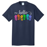 Hello Summer Vacation Flip Flops Colorful Beach Vacation Tall T-Shirt