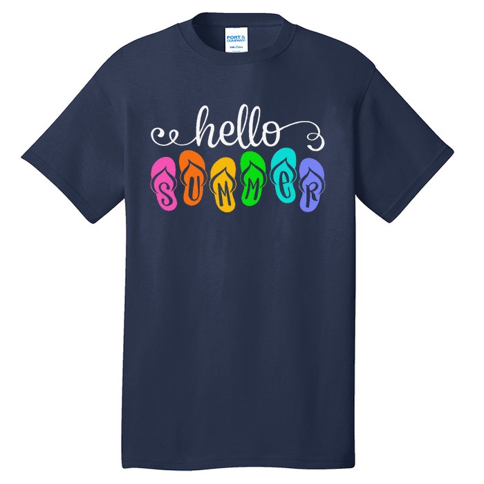 Hello Summer Vacation Flip Flops Colorful Beach Vacation Tall T-Shirt