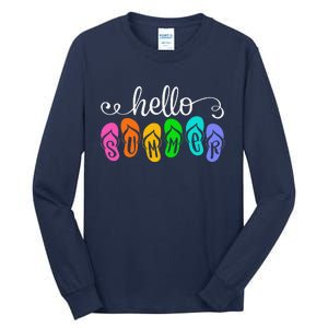 Hello Summer Vacation Flip Flops Colorful Beach Vacation Tall Long Sleeve T-Shirt