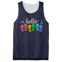 Hello Summer Vacation Flip Flops Colorful Beach Vacation Mesh Reversible Basketball Jersey Tank