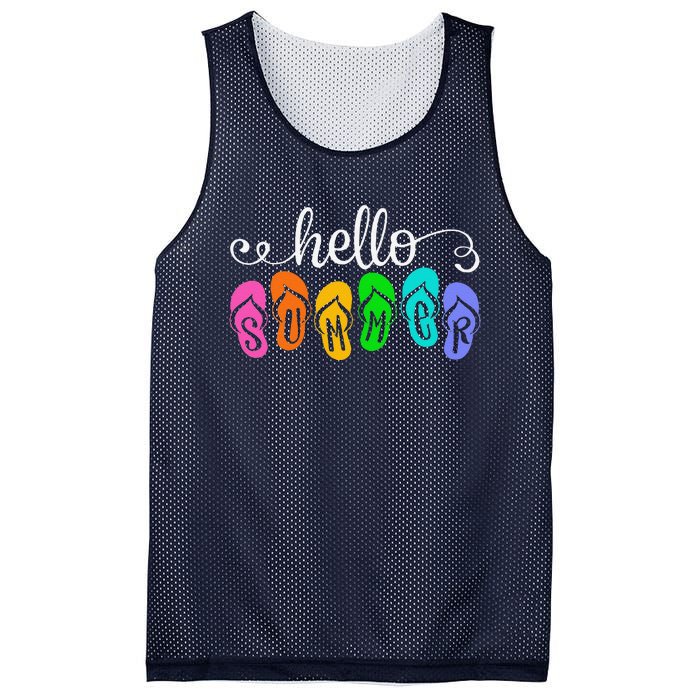 Hello Summer Vacation Flip Flops Colorful Beach Vacation Mesh Reversible Basketball Jersey Tank