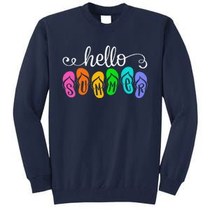 Hello Summer Vacation Flip Flops Colorful Beach Vacation Tall Sweatshirt