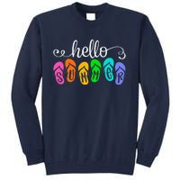 Hello Summer Vacation Flip Flops Colorful Beach Vacation Tall Sweatshirt