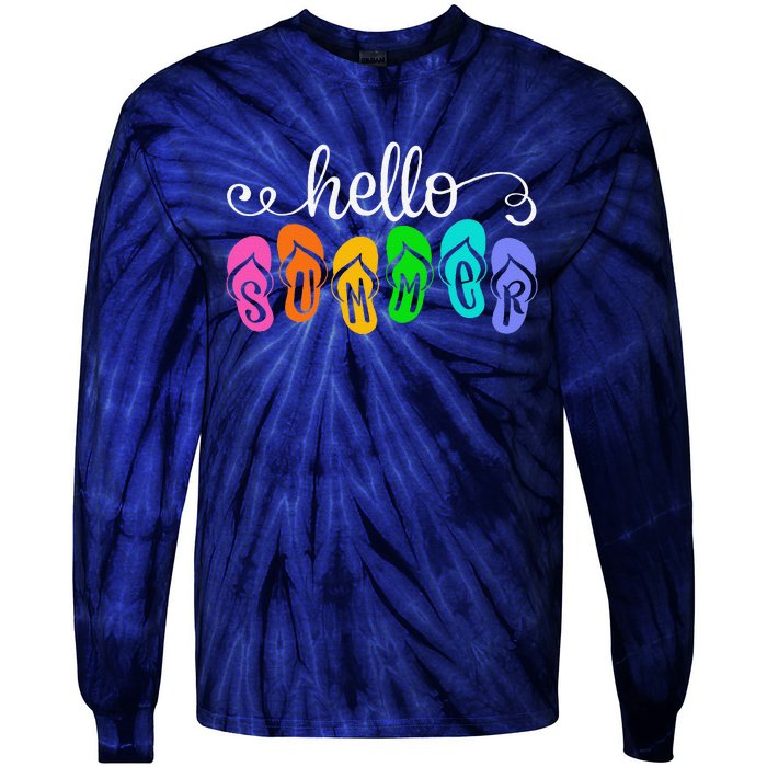 Hello Summer Vacation Flip Flops Colorful Beach Vacation Tie-Dye Long Sleeve Shirt