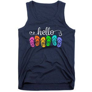 Hello Summer Vacation Flip Flops Colorful Beach Vacation Tank Top