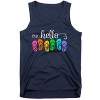 Hello Summer Vacation Flip Flops Colorful Beach Vacation Tank Top