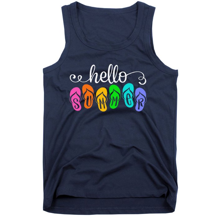 Hello Summer Vacation Flip Flops Colorful Beach Vacation Tank Top