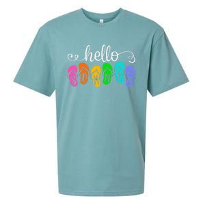 Hello Summer Vacation Flip Flops Colorful Beach Vacation Sueded Cloud Jersey T-Shirt