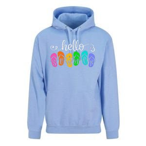 Hello Summer Vacation Flip Flops Colorful Beach Vacation Unisex Surf Hoodie